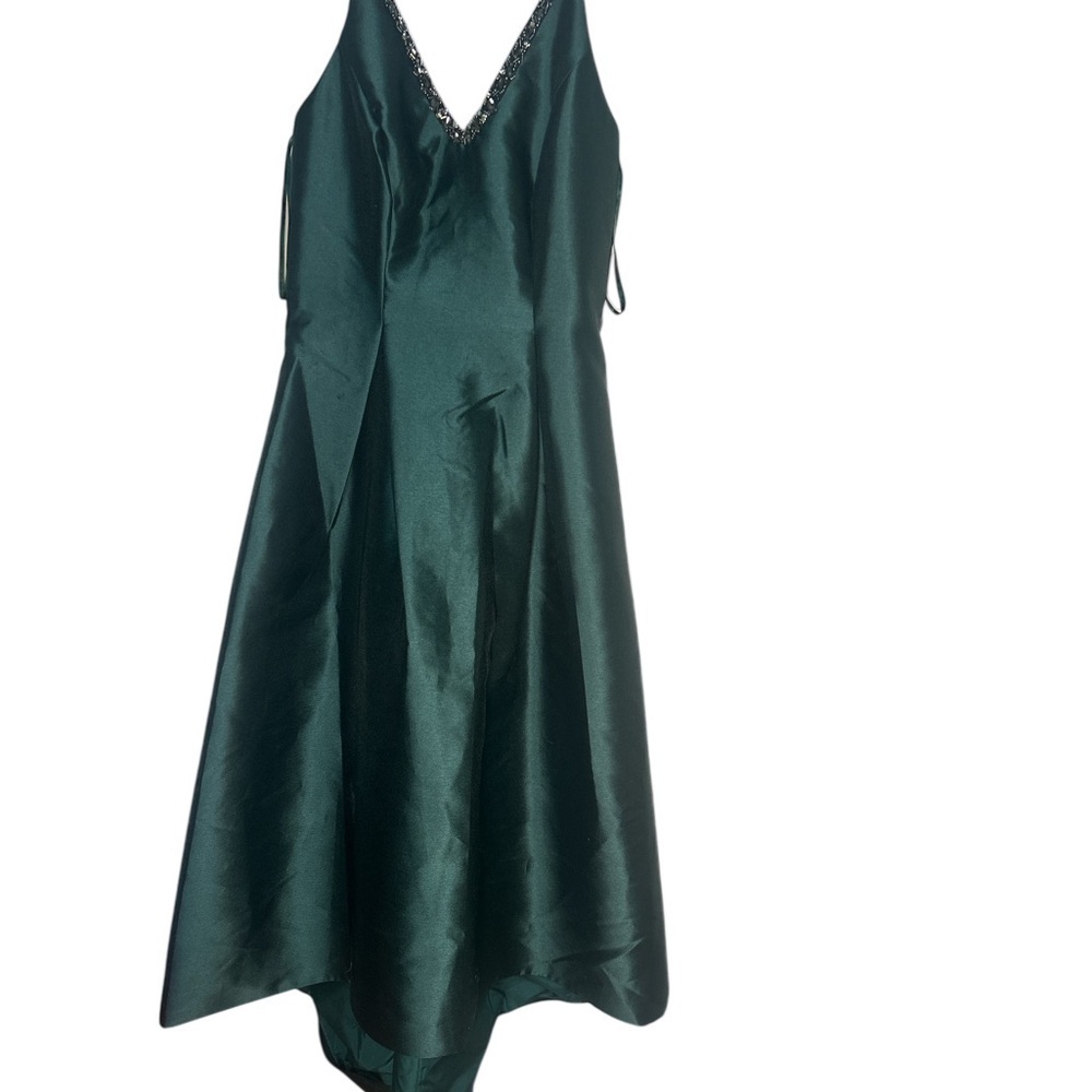 Carmen Marc Valvo Formal Event Emerald High-Low Beaded Mikado Gown Sz 8 - Picture 4 of 9